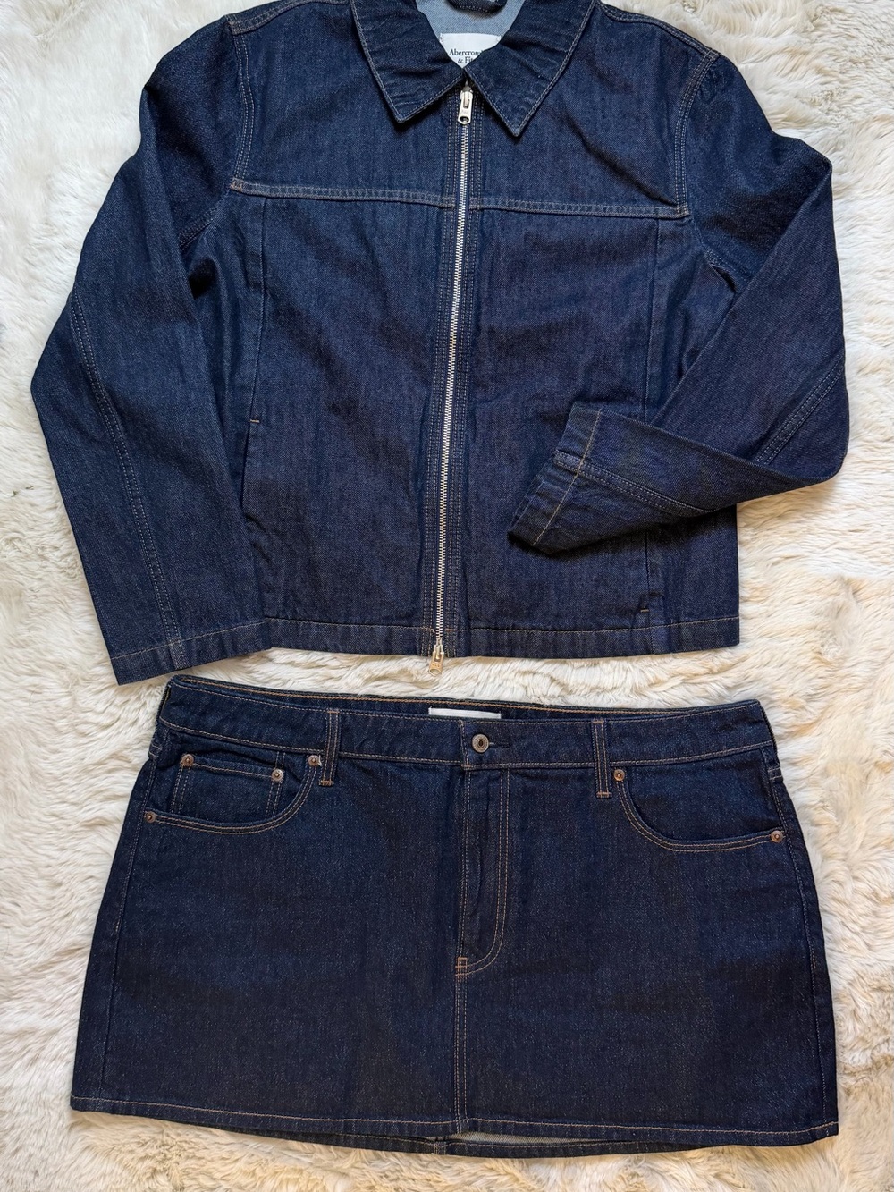 Abercrombie & Fitch Dark Blue Denim Zip Jacket & Skirt TOP: LARGE ; BOTTOM: 33